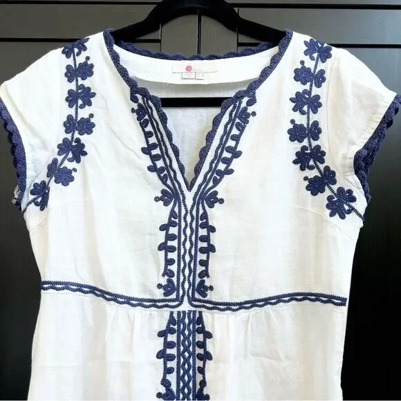 Boden Bea Linen Embroidered Dress - Cabin Blue Ticking Stripe Size US 2 (2R) - Picture 10 of 16